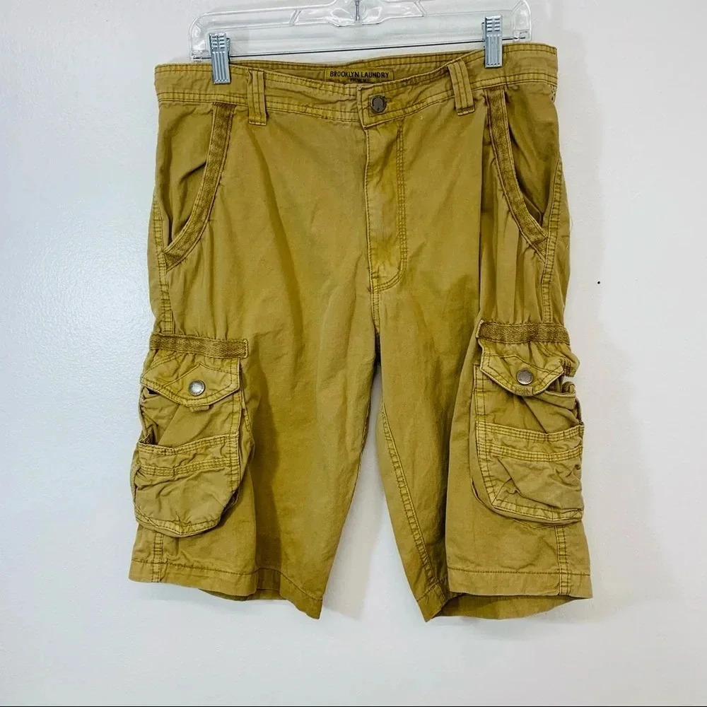 Brooklyn‎ Laundry Cargo Shorts Men Size 32  Tan 100% Cotton Snap Pockets Light